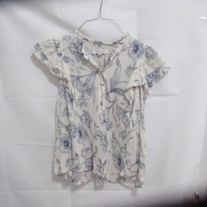 Rachel Zoe Floral Blouse Womens Small Blue Flutter Sleeve Toile Top boho